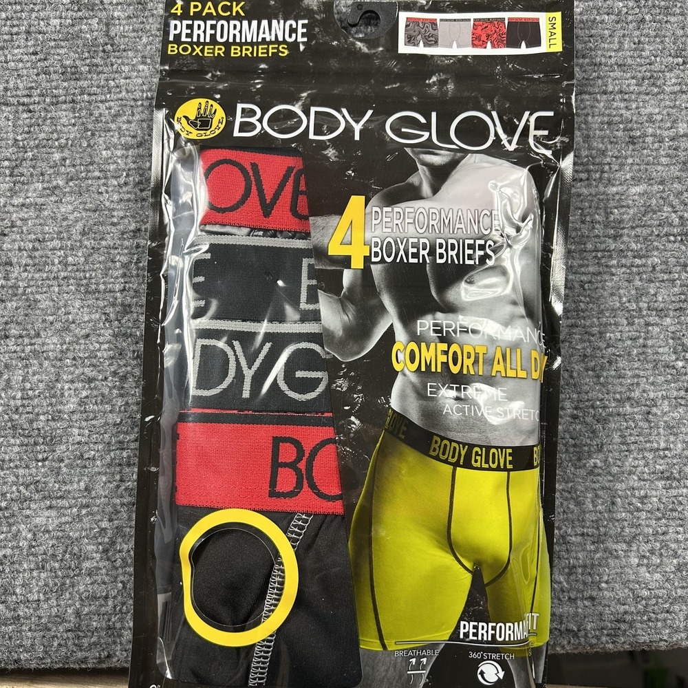 Body Glove Boxer Briefs Mens Small‎ Performance 4 Pack Underwear Assorted 33475